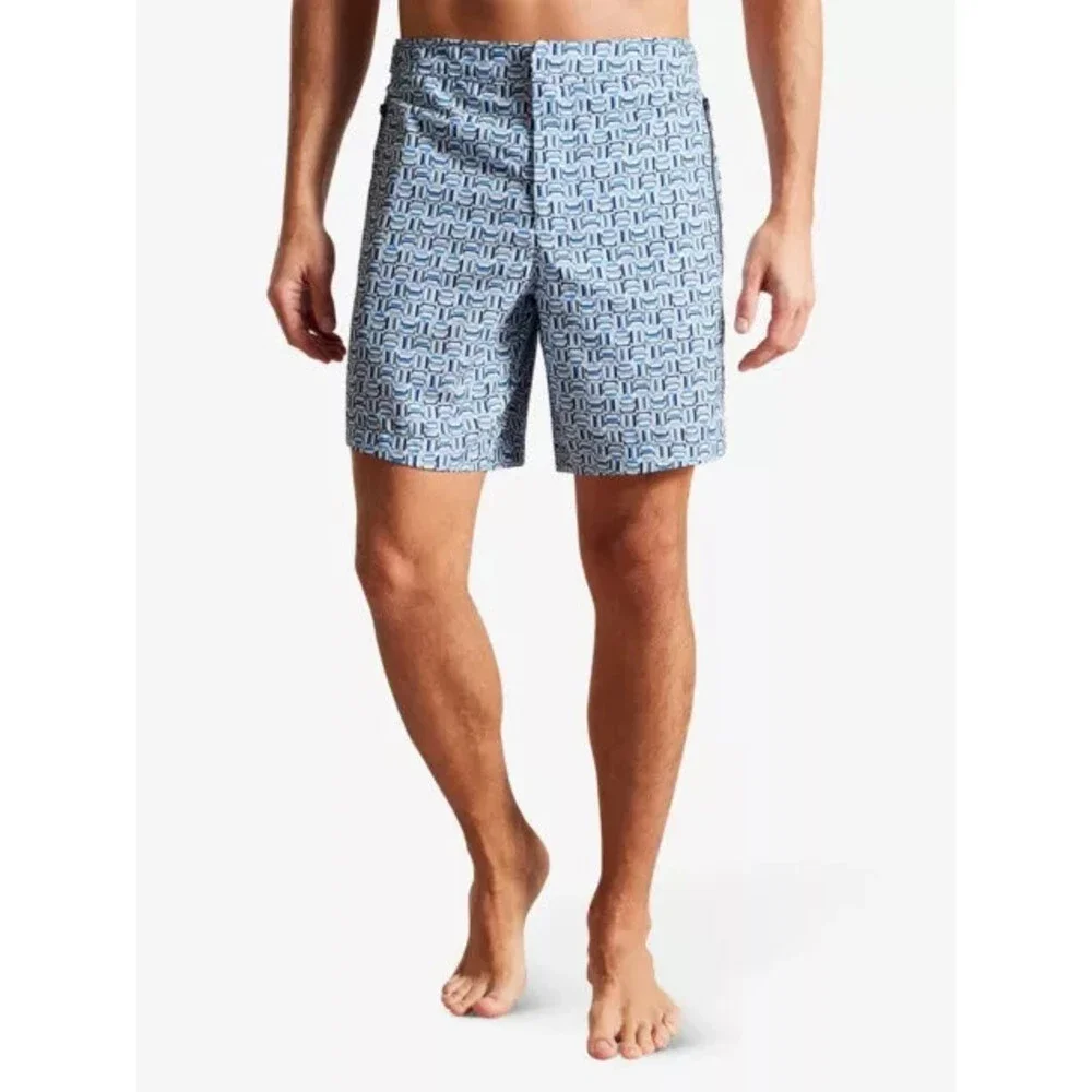 Ted Baker Crabbe Trunks Shorts Men's 2XL Blue Gemoatric Print Swimwear SGN1656